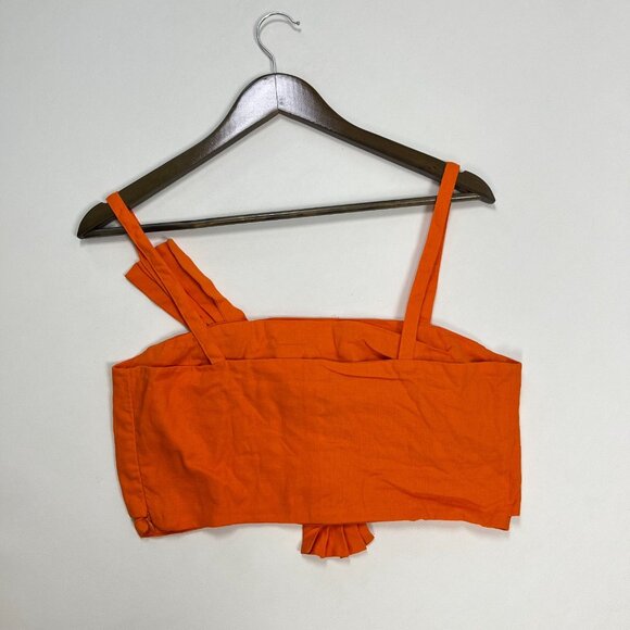 NWOT Farm Rio Orange Bow Linen Crop Top Square Neck Sleeveless Statement Tank M - Picture 8 of 16